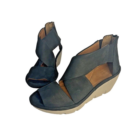 Clarks Shoes - Clarks Artisan Clarene Glamor Black Comfort Wedge Women's Sandal Size 6.5